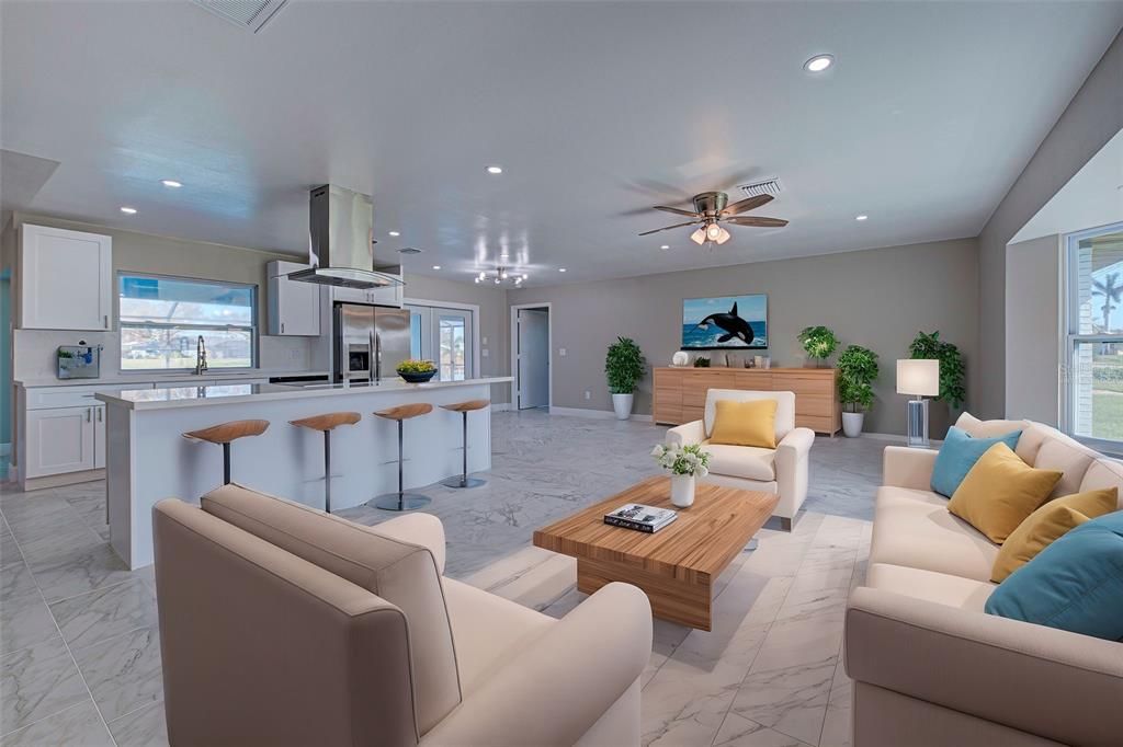 Living Room Dining room virtually staged