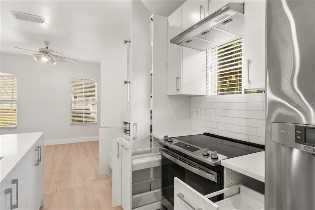 Kitchen with pull out shelving