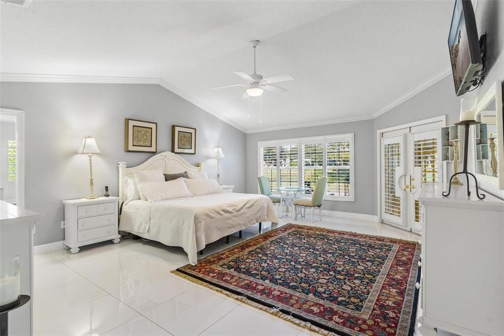 Primary Bedroom with French Doors leading to the Great Room