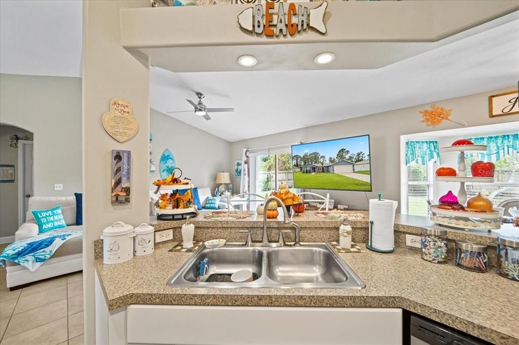 Kitchen over looking living area