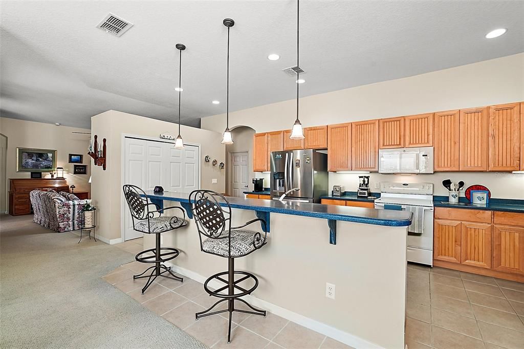 This kitchen is wide and open offering ample counter top space for serving guests