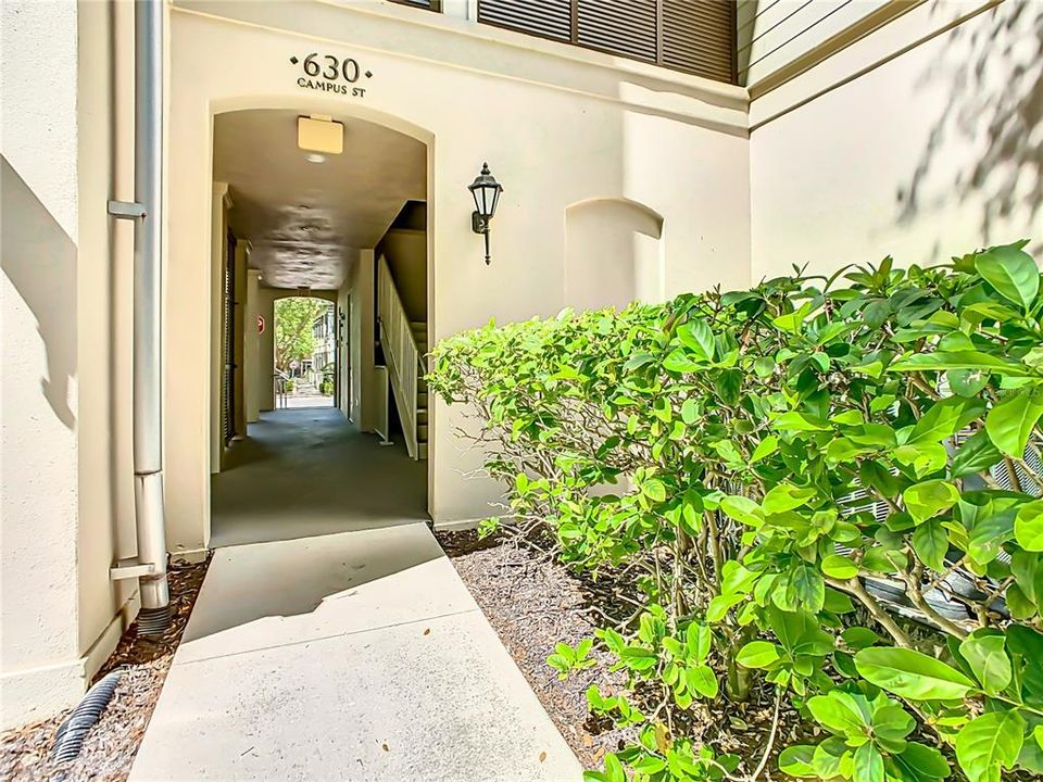 Walkway to Elevator and Stairs Building Entrance