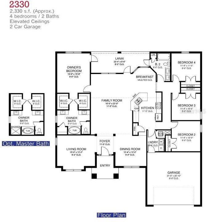 2330 Floor Plan 2 car shown