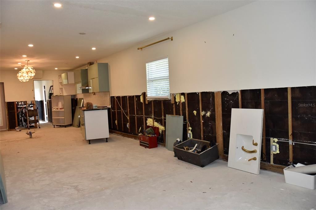 View from the living room toward the kitchen. Current condition after mitigation of floodwater was done within 48 hours of the storm. 10/16