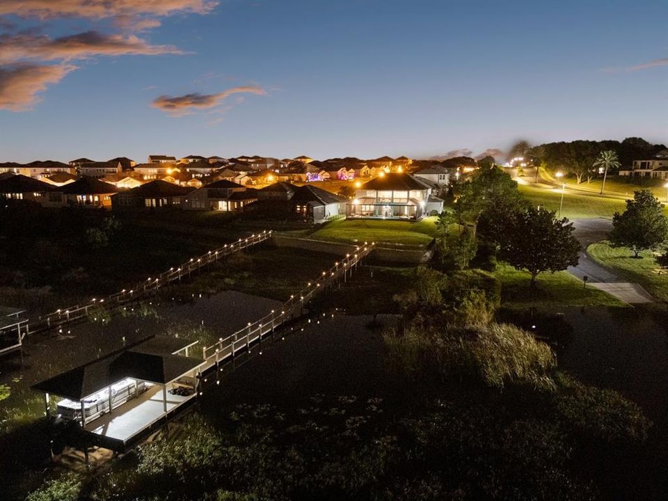 Aerial View of Backyard - Twilight