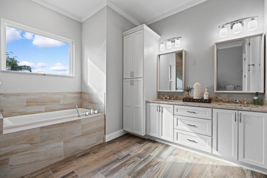 Master bathroom with double vanity and plenty of storage