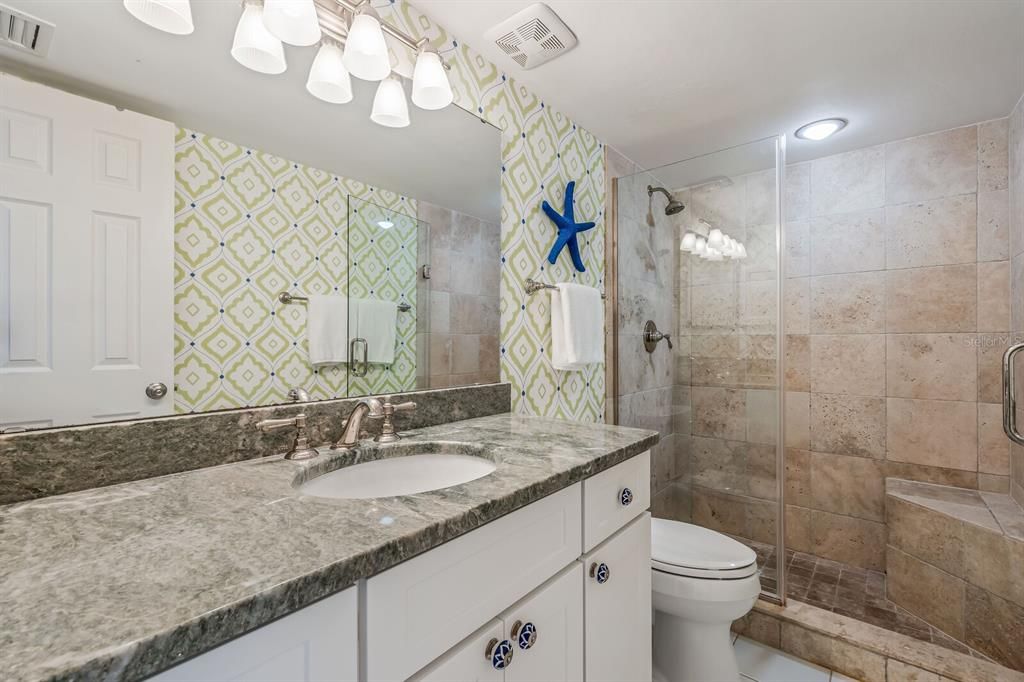 Guest Bathroom off kitchen (works great with sleeper sofa in the living room for guests!)