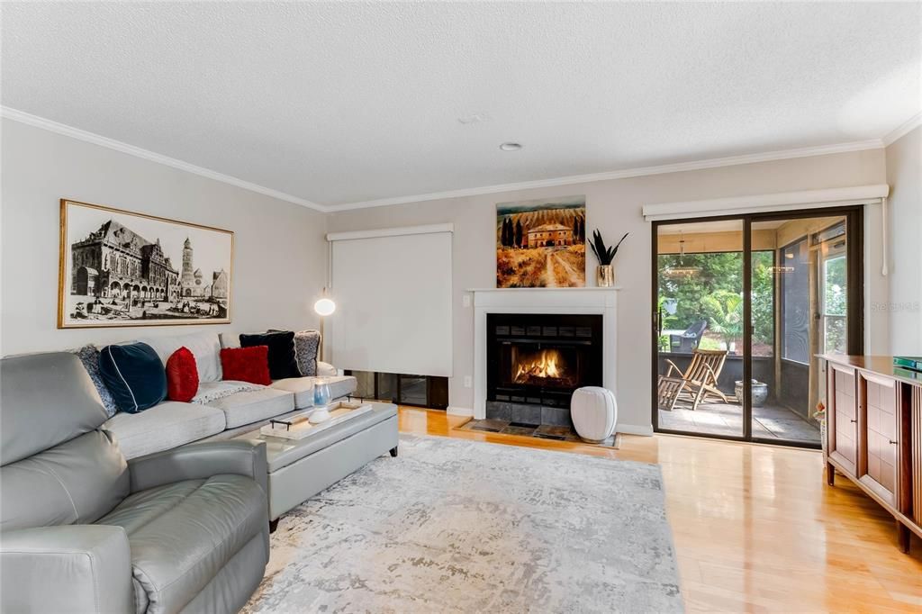 Living Room showing fireplace and back garden sliding door