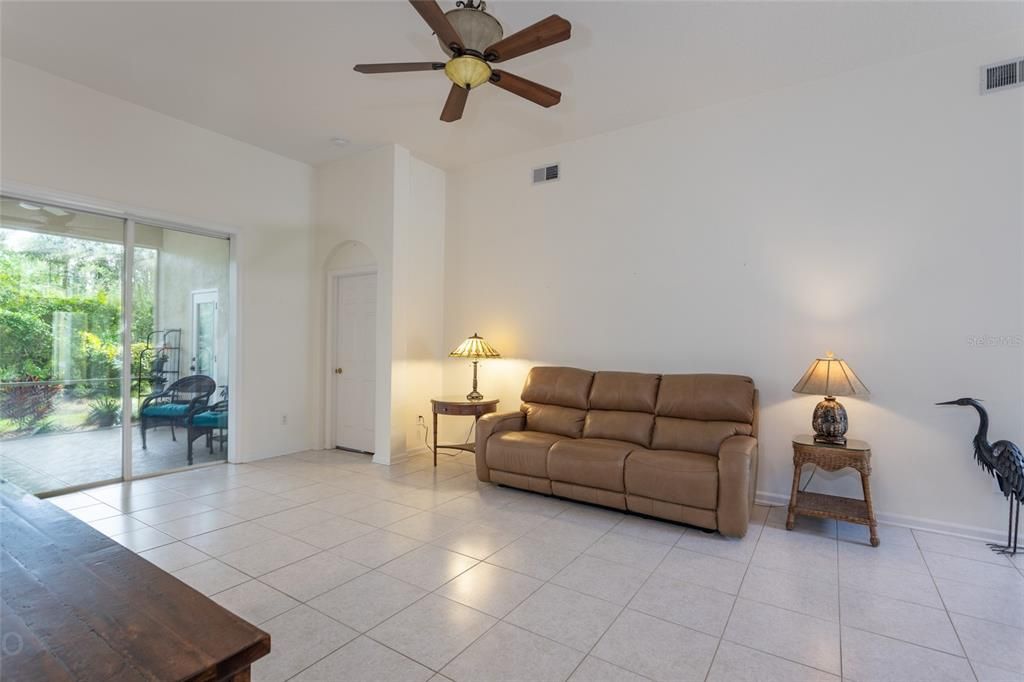 Living room with Pocket sliding doors to covered porch.