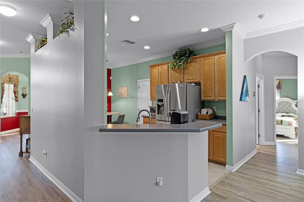 Breakfast Bar is adorned with corian countertops