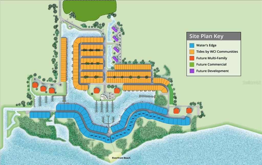 Sanctuary Cove Site Plan.  Blue Lots are in WaterSide.