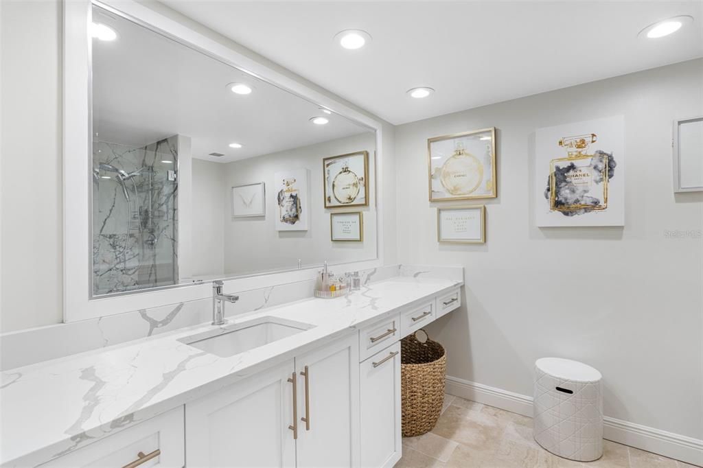 EnSuite Primary Bathroom with quartz countertops