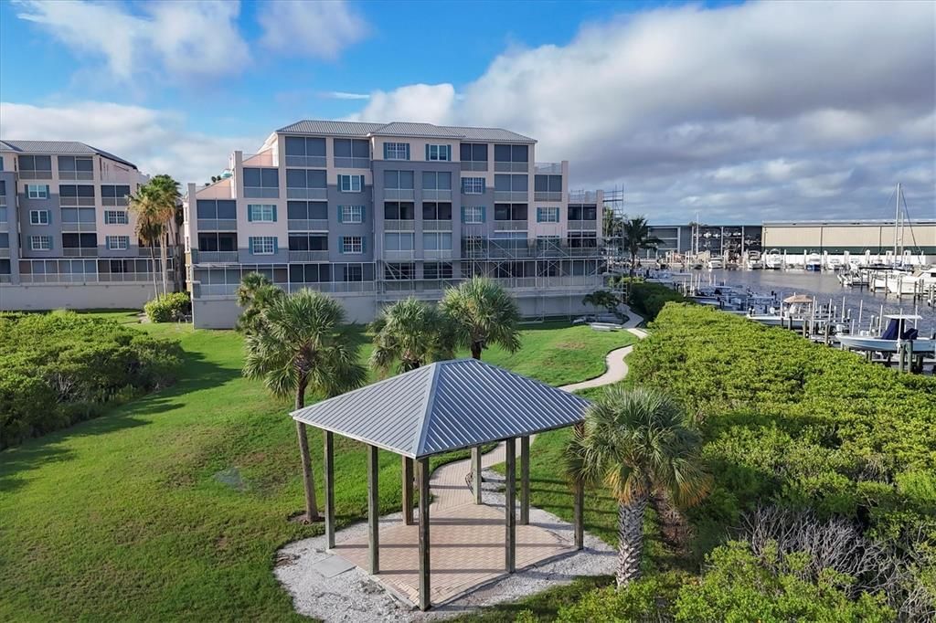 Covered pavillion and kayak/paddleboard launch