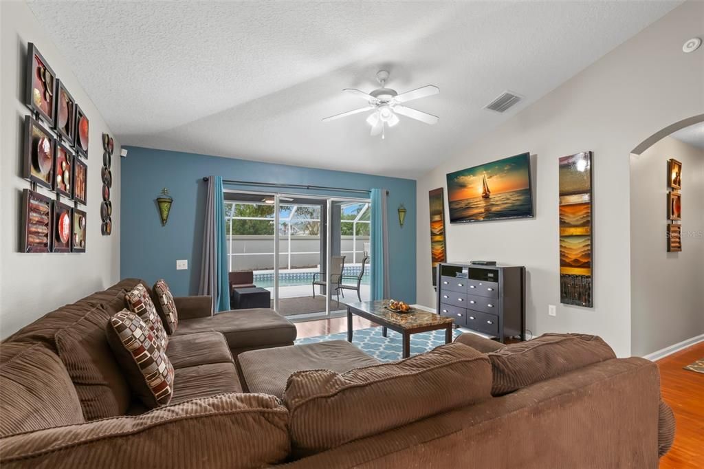 Family Room with Pool View!