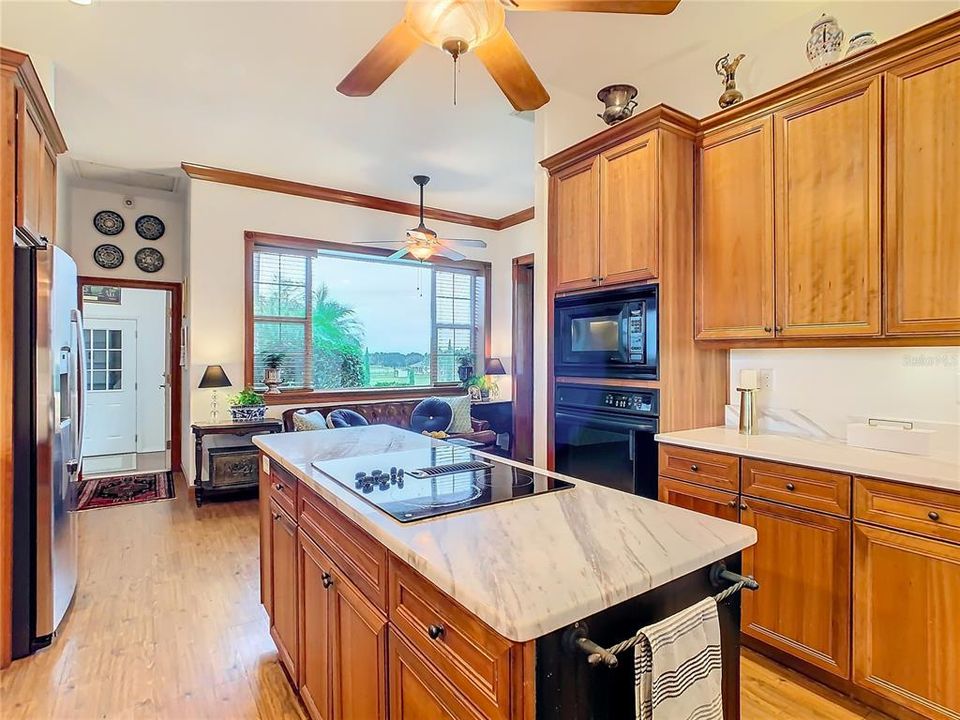 The kitchen's center island with cooktop and plenty of work space.