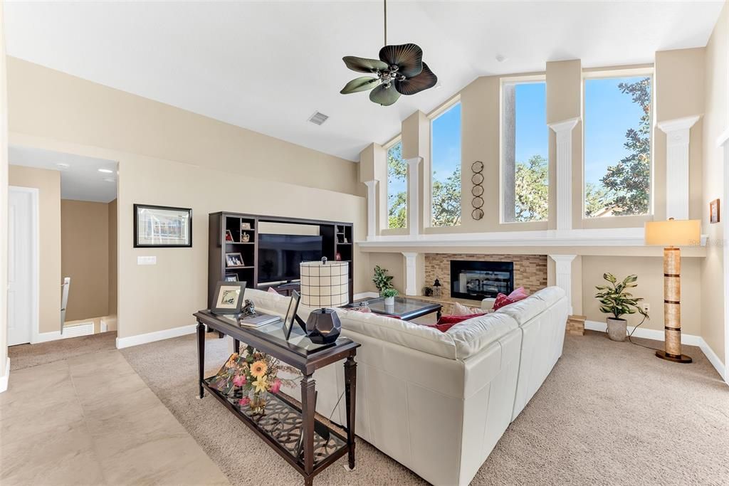 Large family room seamlessly connects with kitchen and has tons of natural light and privacy.