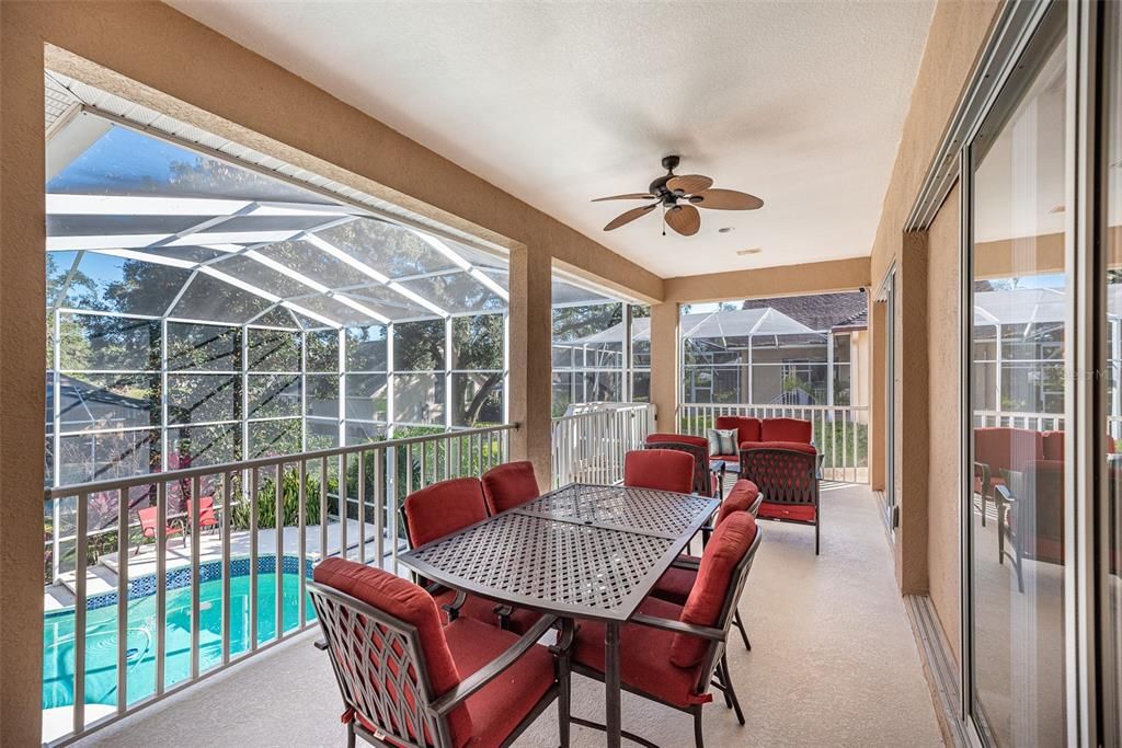 Large balcony overlooking the pool off of the basement.