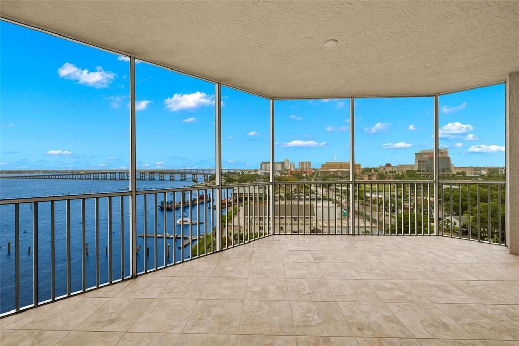 Screened in Lanai with views of downtown Fort Myers