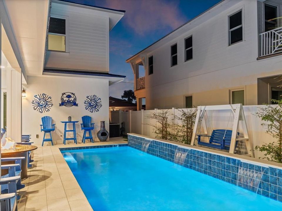 Heated Salt Pool with three fountains & laser lights