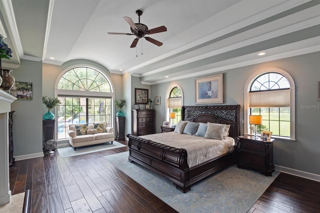 Primary Suite with Stunning Crown Molding and Ceiling Detail