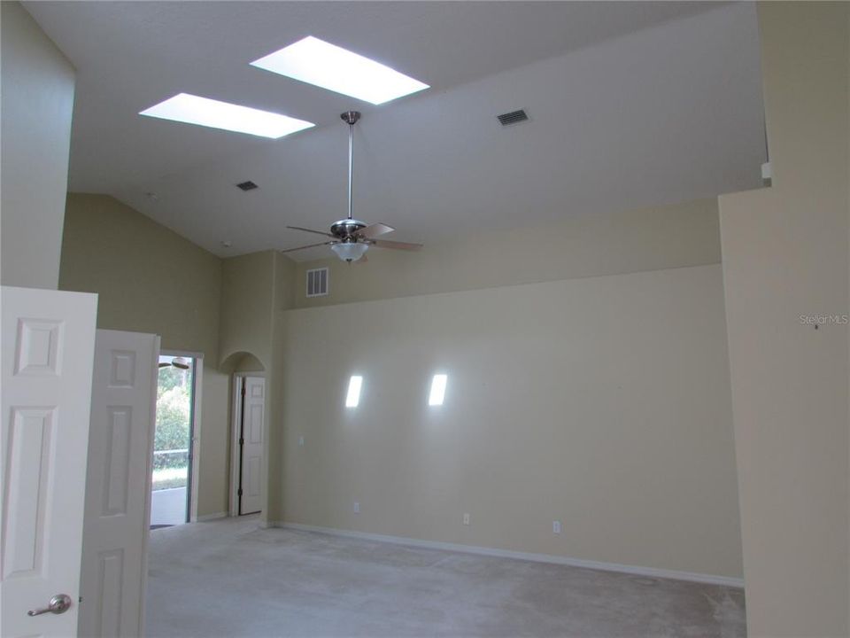 Living room with skylights