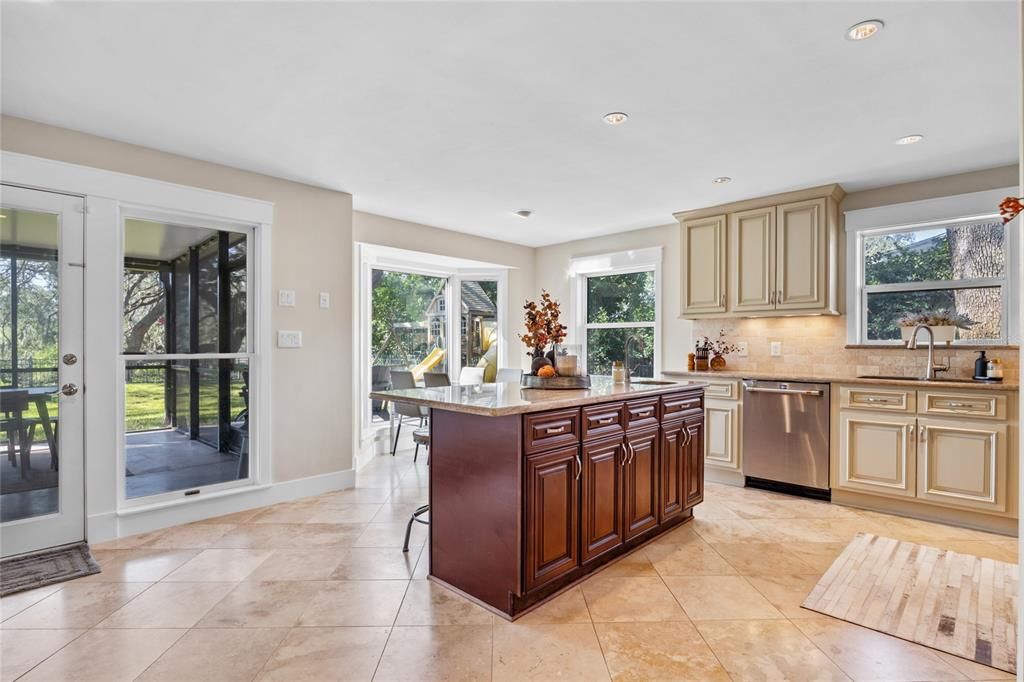 Gorgeous Travertine Tile installed on the diagonal is an elegant touch.