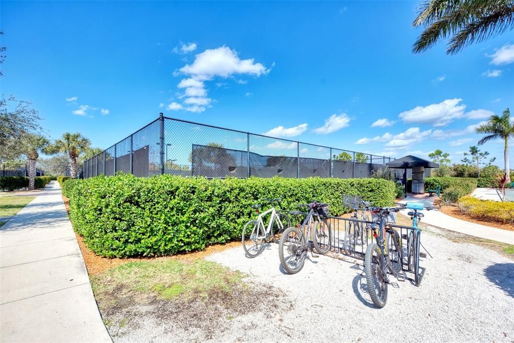 The courts area and space for bikes.