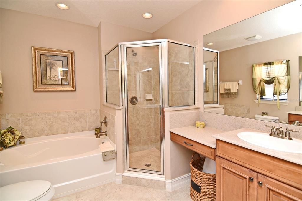 Master bath with garden tub and separate shower.