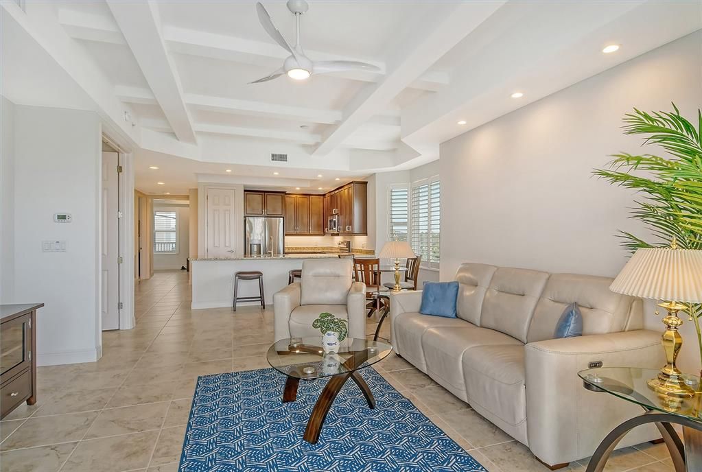 Ceramic tile flooring with open floor plan.