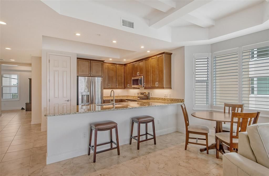 High coffered ceilings with new ceiling fans.