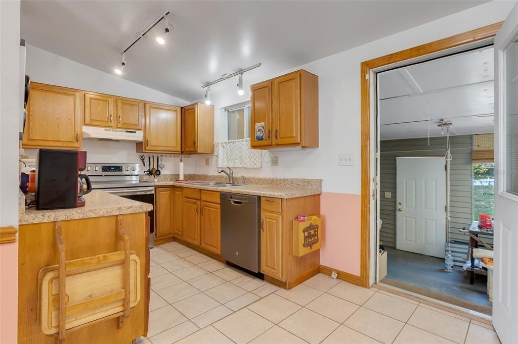 Kitchen with view of workroom