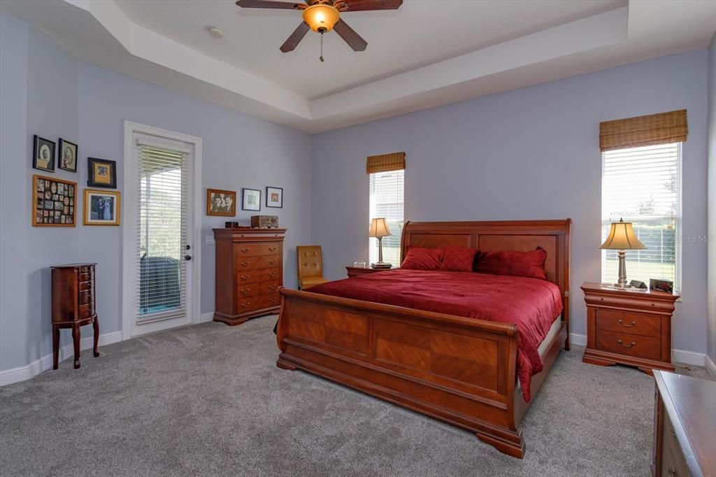 Primary Bedroom with tray ceiling and new carpet