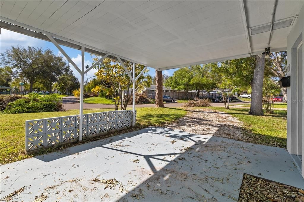 View from the carport at the front of the house.