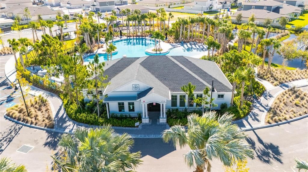 Aerial view of the club house and pool area!