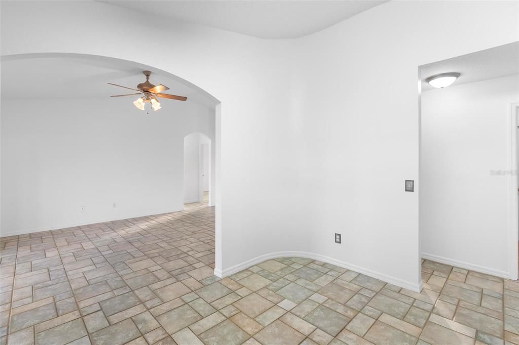 Kitchen looking into living room