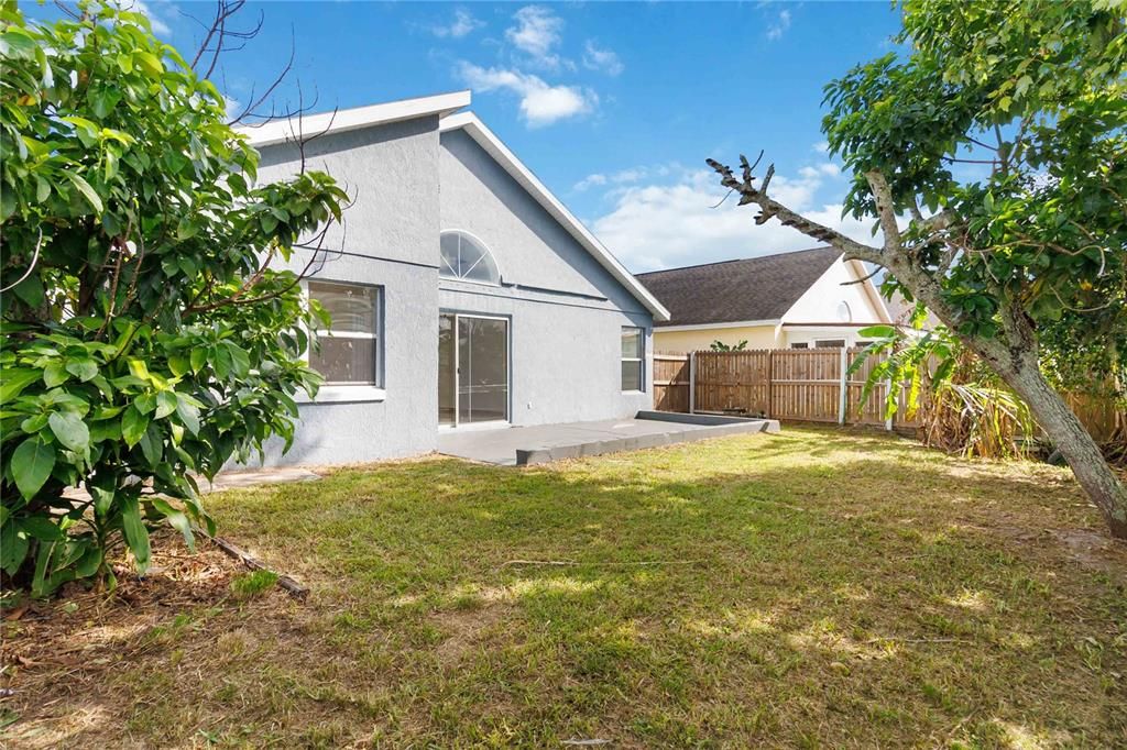 Completely fenced backyard