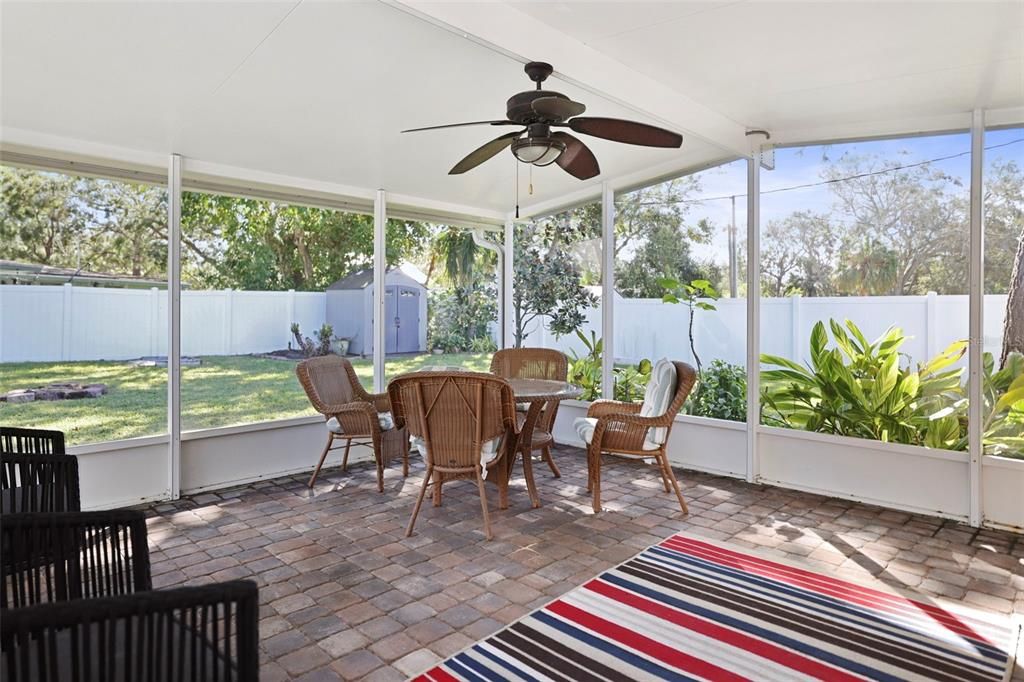 Huge screened lanai 300+ sq ft with a lovely view of the large vinyl fenced yard