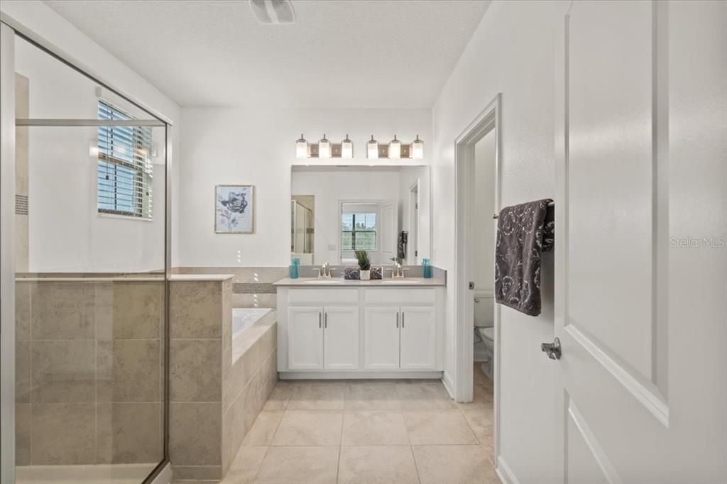 modern and refreshing primary bathroom