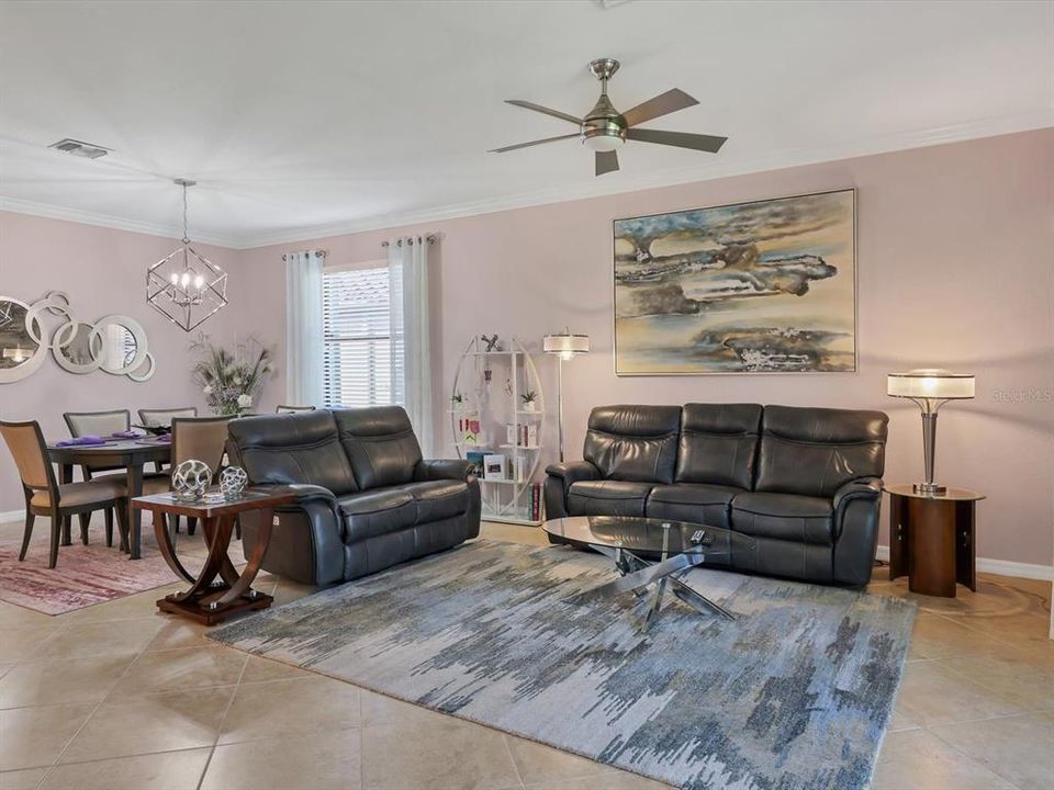 Large Tile throughout Great Room