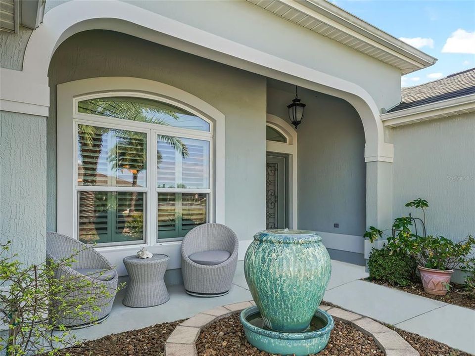 Covered porch with water feature