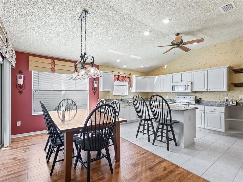 View of kitchen and eating area looking from great room