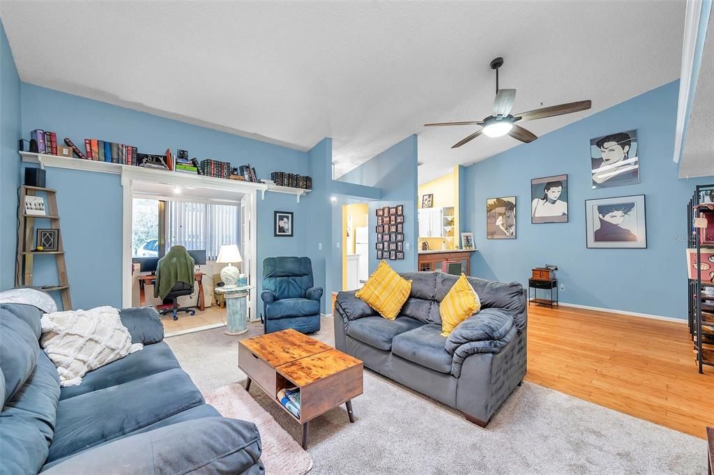 Livingroom with French doors to the front porch/office