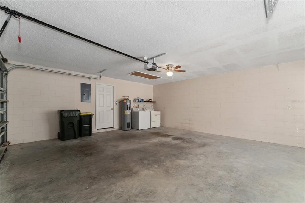 Two car garage with washer/dryer