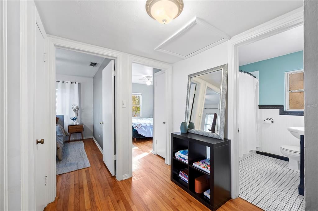 Hallway of bedrooms and bathroom