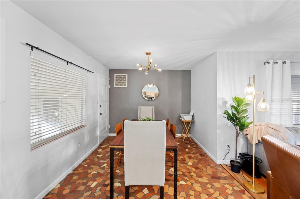 Dining Room with mosaic tile floors