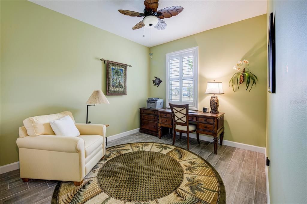 Bedroom 3, upgraded with plantation shutters, upgraded with ceiling fan