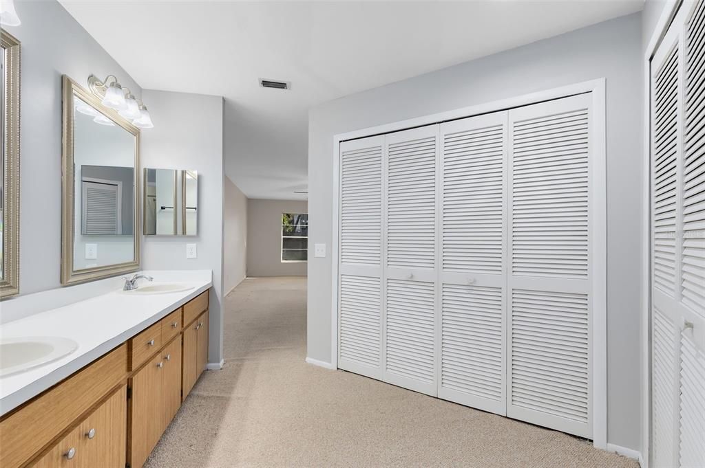 Dual closets provide plenty of space for clothing, shoes and accessories.