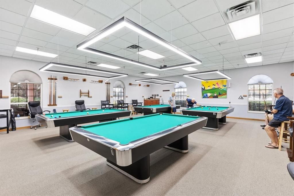 POOL TABLES WITH NEW LIGHTING AND FELTS