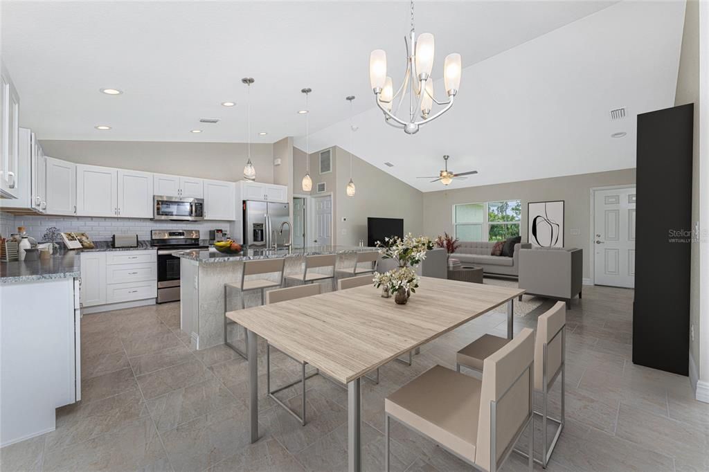 Virtually staged. In the home for sale, the kitchen is on the opposite side than shown here.