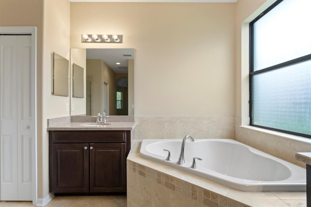 Oversized soaking tub in the primary bath